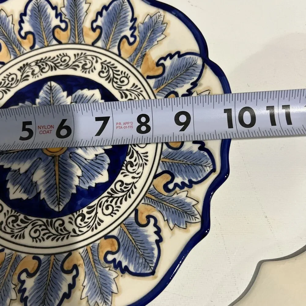 I Godinger & Co Cobalt Blue Yellow Hand Painted Plates Scalloped Set of 2